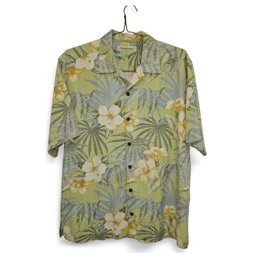 Tommy Bahama Green Floral Men's Shirt,  100% Silk, Size M